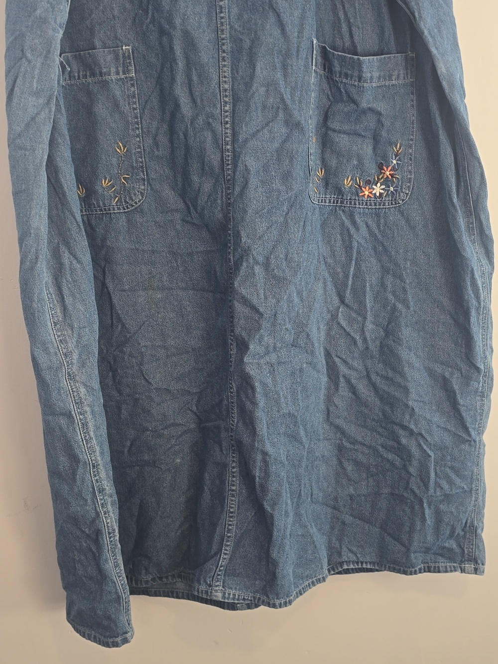 Vintage 90s Plus Size Denim Embroidery Floral Maxi Dress - Picture 5 of 8